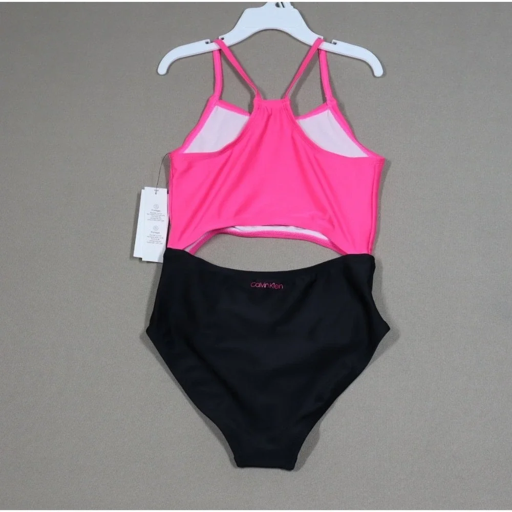 Calvin Klein Big Girls Color Block One Piece Swimsuit - Pink - Size M (8-10)‎